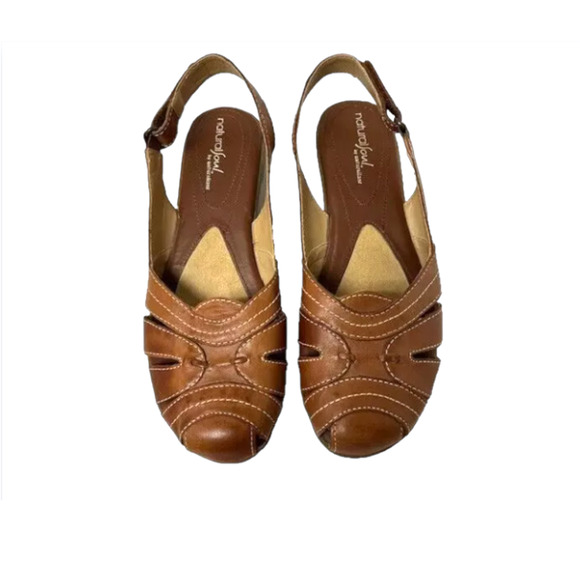 Women's Brown Leather Slingback Sandals - Natural Soul by Naturalizer - Size 10 - Picture 1 of 8